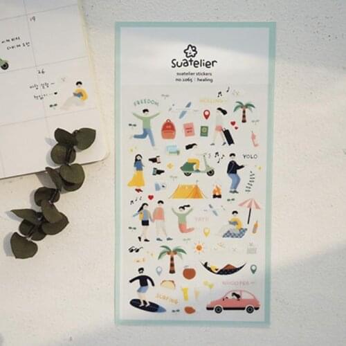 Korea Suatelier Scrapbooking Die Cut Sticker Summer Sunday Healing Sticker Stationery Hobby DIY PVC Diary Craft Decoration