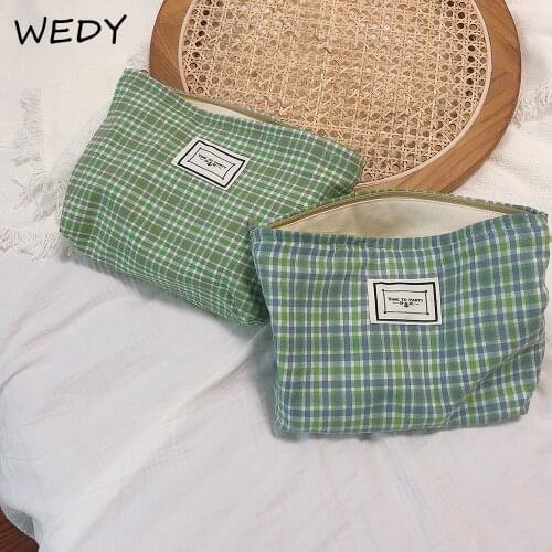 Korean Plaid Cosmetic Bag Large Capacity Make Up Bag Organizer Necesserie Toiletry Bag Women Make Up Storage Pouch Day Clutches