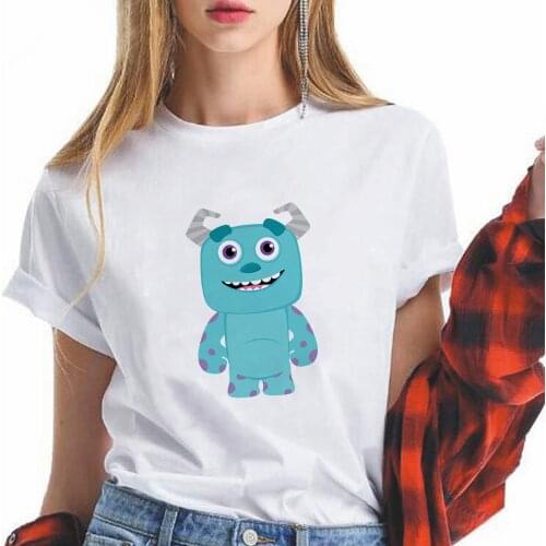 Sweet Cartoon Cute T Shirt For Girls Monsters University Sullivan Print Female O Neck Tops White Basic Tees Women Dropship