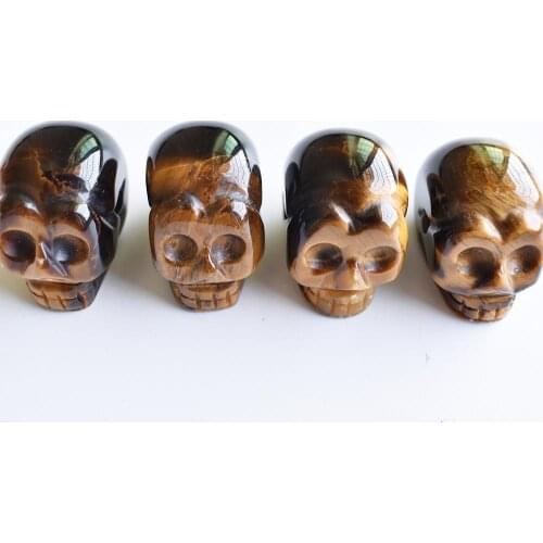 Fashion best selling top quality natural tiger eye stone carved skull charms pendants for jewelry making 4pcs/lot wholesale