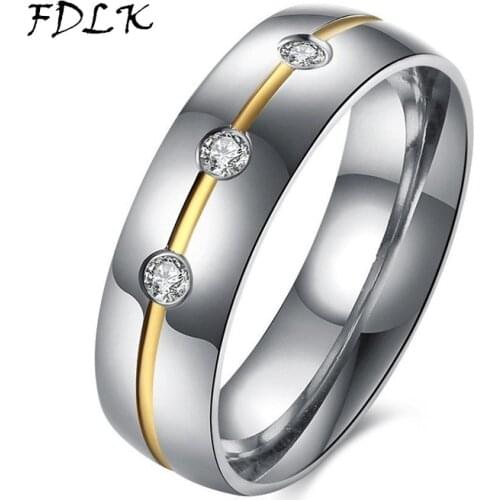 FDLK Fashion Mens Ring Simple Stainless Steel AAA CZ Ring Mens Accessories Anniversary Wedding Ring Lover Gift