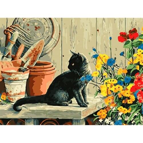 Flower Cats Animal DIY Embroidery 11CT Cross Stitch Kits Needlework Craft Set Cotton Thread Printed Canvas Home Sale