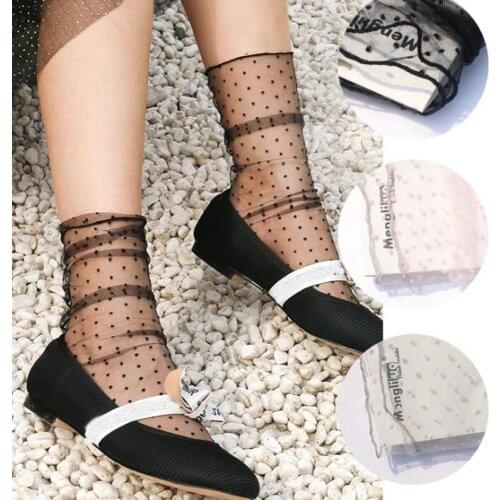 1pair Sexy Dot Lace Socks Women Transparent Mesh Ankle Socks Ladies Ultra-Thin sweet Princess Tulle Socks Female