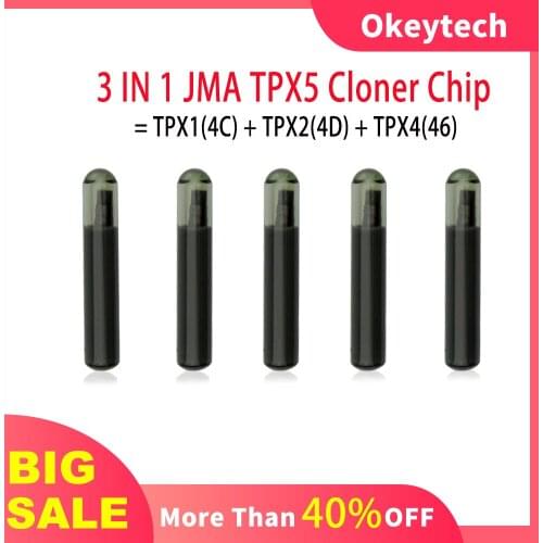 OkeyTech 5PCS/Lot Original 3 in 1 JMA TPX5 Cloner Chip =TPX1(4C) + TPX2(4D) + TPX4(46) Auto Car Key Chip Transponder Glass Chip