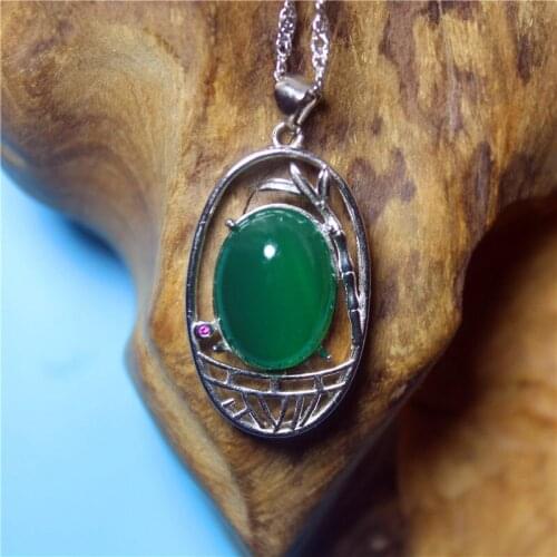 Simple Fashion Jewelry Inlaid Green Agate Silver Plated Hollow Flower Basket Shape Necklace For Woman Feature Namour Charm Gift