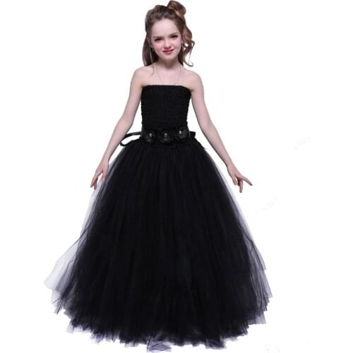 Tulle Flower Girl Dress Black Baby Kids Tutu Dress Princess Party Ball Gown Children Pageant Birthday Dresses Halloween Costume