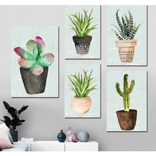Nordic Poster Cute Green Plants Wall Art Canvas Poster and Print Canvas Painting Decorative Picture Wall Art Home Decoration