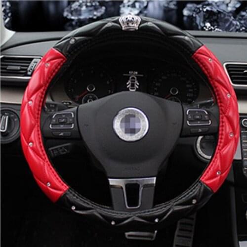 Funda Universal de cuero para volante de coche, 38CM, Diamante intermitente, accesorios de estilismo para mujer