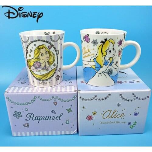 Disney Maker Mermaid Rapunzel Cartoon Ceramic Maker Family Girl Heart with Spoon Large Capacity Coffee Mugs Beer Mugs