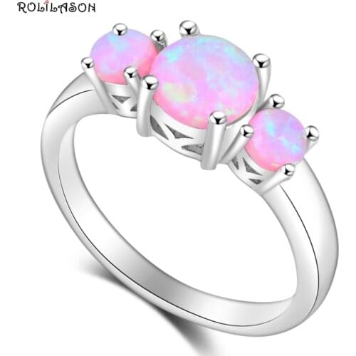 ROLILASON Precious Pink Fire Opal Best Quality 925 Silver Rings USA Size #5#6#7#8#9#10 Fashion Jewelry for Women OR854
