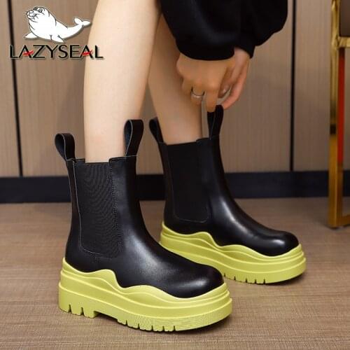 Lazyseal 7cm Luxury Chelsea Colorful Boots Women Ankle Boots Chunky Winter Shoes Platform Ankle Boots Slip On Chunky Heel Boot