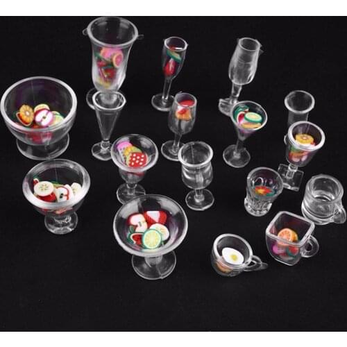 Tanduzi 17PCS 1:12 Dollhouse Miniature Cups Clear Mini Wine Cup Ice Cream Sundae Cup Mini Cup Transparent Plastic Dollhouse