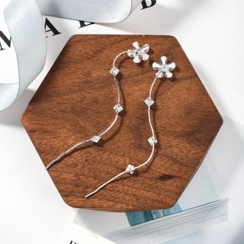 TIMEONLY Elegant Glass Flower Tassels Drop Earring CZ Zirconia Charms Earring for Women Girls Party Gifts Sweet Accessories