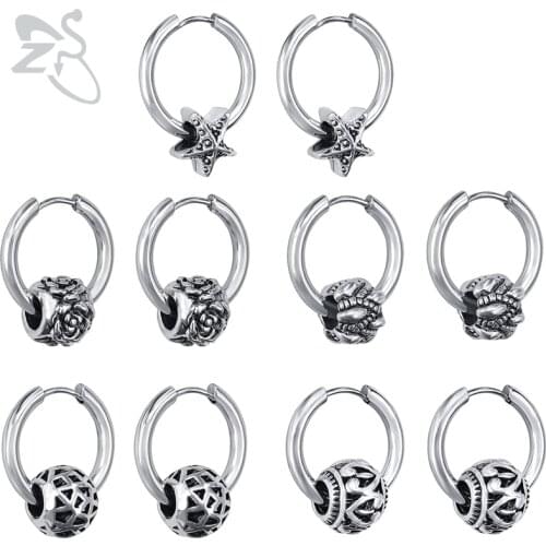 ZS Hip Hop Stainless Steel Hoop Earrings Punk Starfish Shape Ear Piercing Jewelry for Men Women Rock Biker Earing Accessories