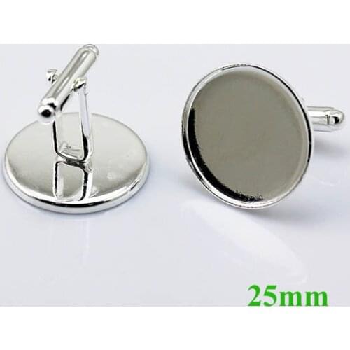 Silver Plated Bezel tray Cameo Settings Mens Cuff Links Cufflinks Bases Blank Findings fits 25mm Round Cabochon Wholesale