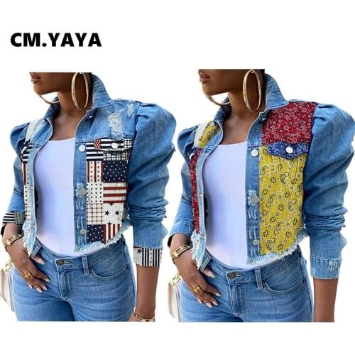 CM.YAYA Bandanna Patchwork women denim jacket