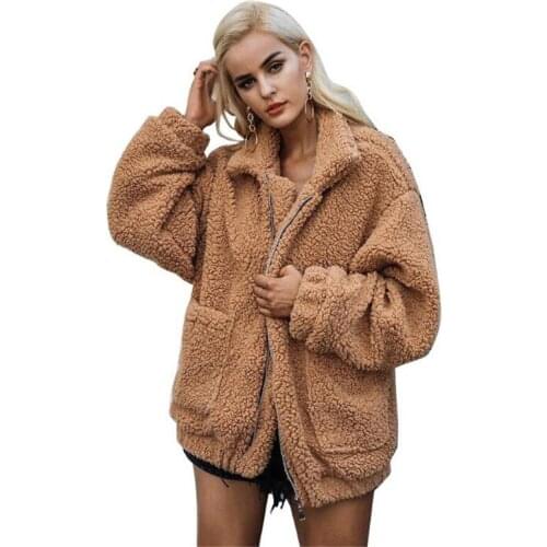 Plus Size S-3XL Women Fashion Fluffy Shaggy Faux Fur Warm Winter Coat Cardigan Bomber Jacket Lady Coats Zipper Outwear Jackets