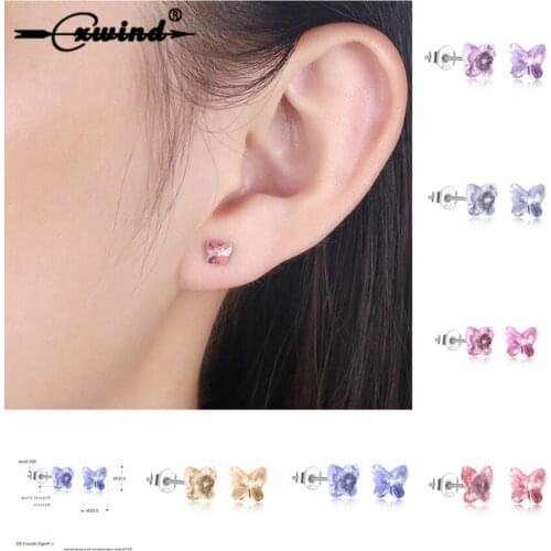 Cxwind Fashion Girls Butterfly Birthstone Stud Earrings Cubic Zirconia Crystal Cross Earring for Women Statement brincos Jewelry