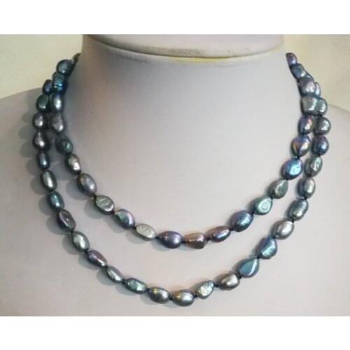 2 Rows Women Jewelry natural pearl 9x10mm black gray brown green baroque freshwater pearl necklace gift