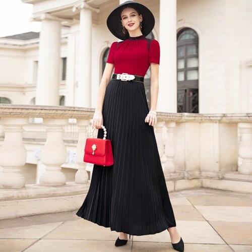Woman Dress Temperament Long Dress Slim Slimming Summer Long Dress Chiffon Pleated Skirt Long