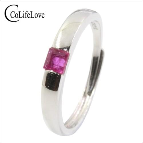Simple 925 silver ruby ring for engagement 3 mm * 3 mm VS grade natural ruby silver ring sterling silver ruby jewelry girl gift