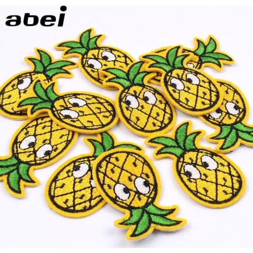 10pcs/lot Embroidered Funny Pineapple Patch Iron On Fruits Stickers Handmade Apparel Sewing Appliques DIY Coats Jeans Bags Badge