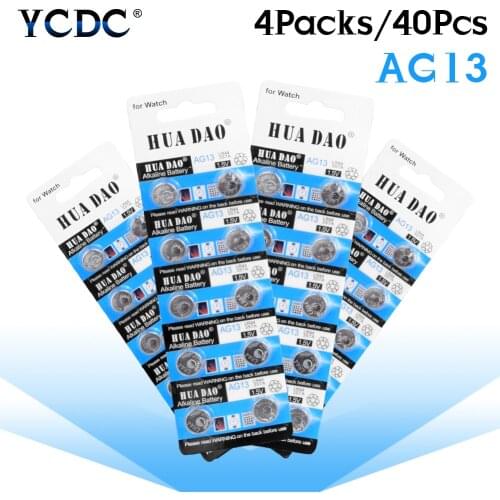 40pcs/4cards Ag13 Wholesale A76 A76 303 357 Gs14 Lr44 Sr44 Button Battery L1154 LR1154 LR44 MS76 PX675A Alkaline Pila
