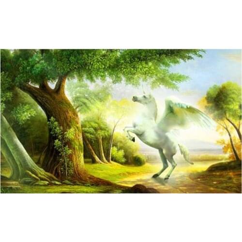 5D DIY Full Round Diamond Painting Unicorn Forest Landscape Cross Stitch 3D Embroidery Rhinestone Mosaic Home Decor Gift Y333