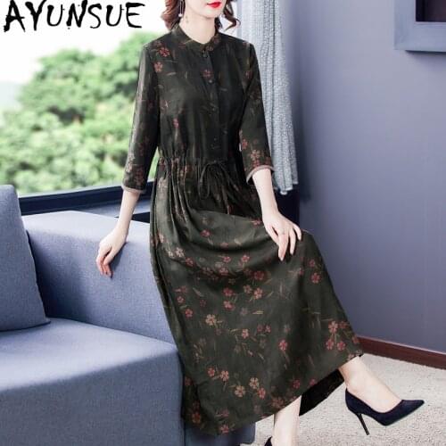 AYUNSUE Summer Silk Dresses for Women 2021 Long Floral Dress for Ladies Korean Fashion Plus Size Dress Vestido Feminino Ycq10