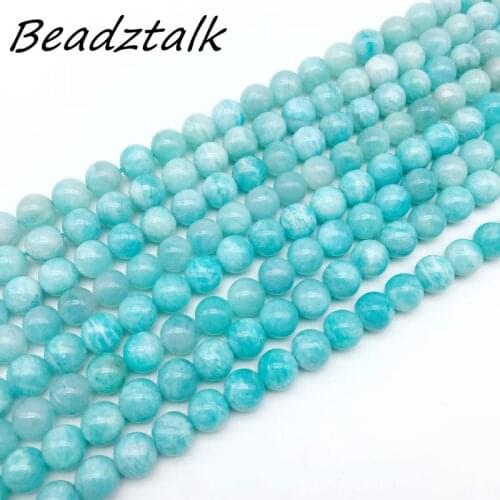 BEADZTALK Natural Russian Amazonite Stone Beads Round Smooth Blue Color 6 mm 8 mm 10 mm 12 mm DIY Bracelets Necklaces Earrings