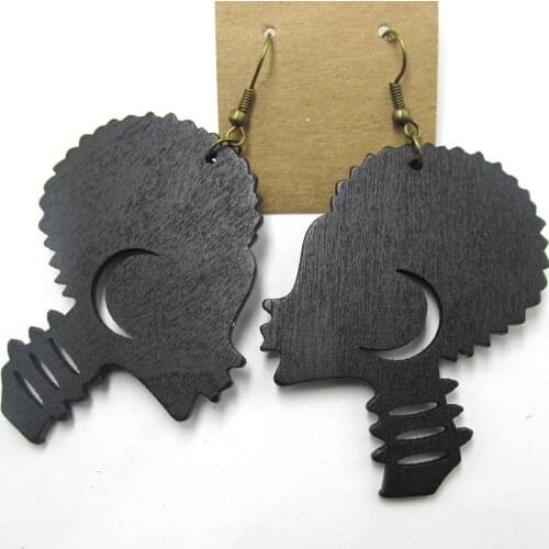 Free Shipping! Laser Cut African Girl Wooden Earrings