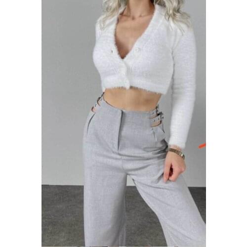 Waist Detail High Waist Palazzo Pants Double Belt Noche Cut Woman