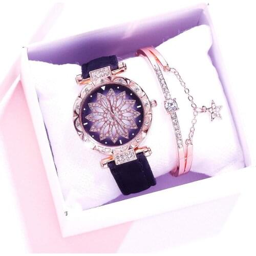 Women Starry Sky Watch Luxury Bracelet Diamond Watches Ladies Casual Leather Band Quartz Wristwatch Female Clock Reloj Mujer F3