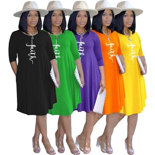 Chiclover Loungewear Women Dress Wholesale Items Casual Shirt Dress Faith Print Dresses Loose Dresses Streetwear Dropshipping