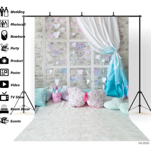 Brick Wall Curtain Window Photo Studio Decor Backdrop For Newborn Baby Children Birthday Party Photography Photocall Backgrounds