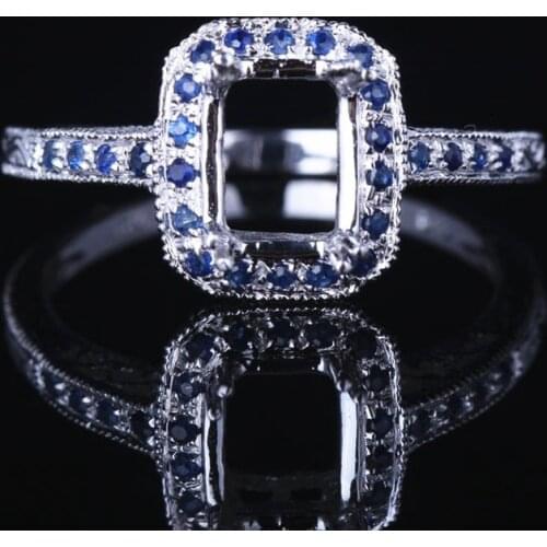 HELON Solid 14k White Gold Natural Sapphires Engagement Jewelry Semi Mount Ring Setting Fit 7x5mm Cushion / Emerald / Radiant