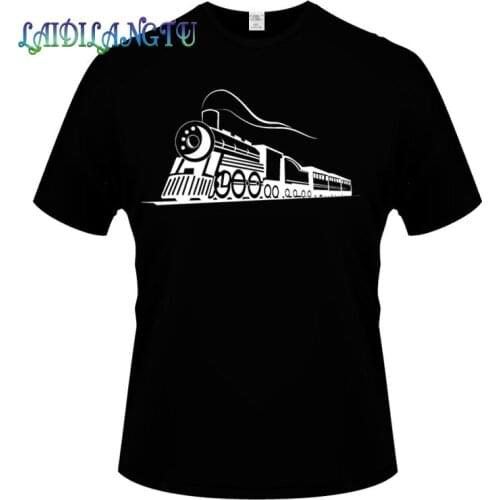Free Shipping Cotton Tees Tops Locomotive Train Print men bottoming shirt solid color Casual clothes Male Tops & Tees