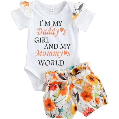 2021-03-12 Lioraitiin 2PCS Set 0-24M Newborn Infant Baby Girls Summer Outfits Short Sleeve Letter Print Top Floral Shorts Set