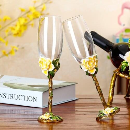 Creative Enamelled champagne glasses 2Pcs/Set lead-free crystal wine glasses couples pair wedding celebration wine glass