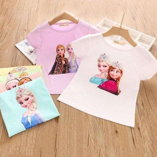 Summer Girls' T-shirt Childrens T-shirt Soft Cotton Ice Princess T-shirt Applique Childrens Birthday Top Clothes