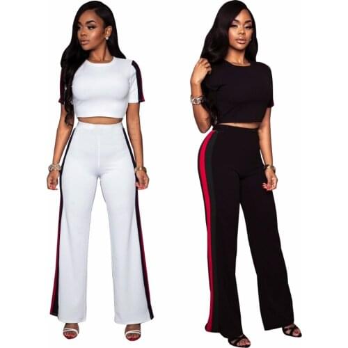 2019 Summer Fashion Women clothes Plus size two piece set crop top Cropped Tops Pants Fashion suit tracksuit