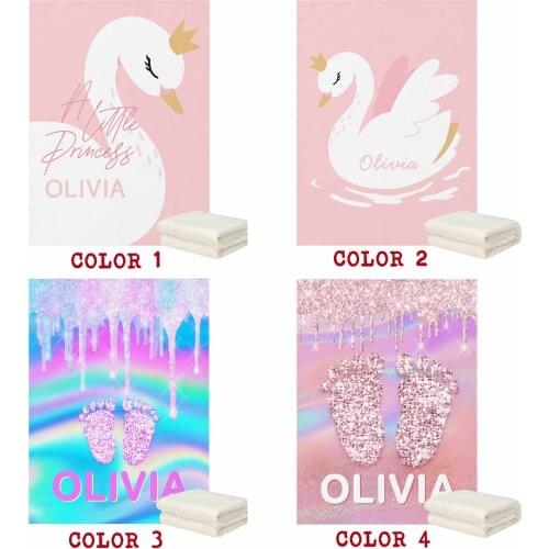 LVYZIHO Pink Cute Swan And Gold Baby Shower Foot Personalized Name Baby Blanket - 30x40 /48x60/60x80 Inches - Fleece Blanket