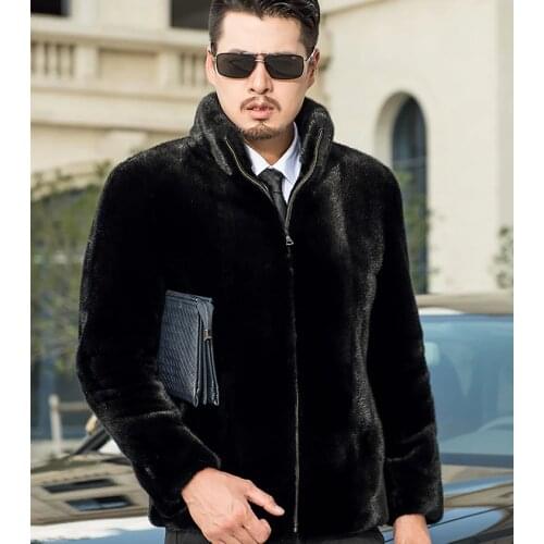 Free Shipping Genuine Mink Fur Jacket Real Mink Fur Coat Black Mens Real Fur Garment Wholesale Retail OEM