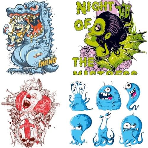 Monster Wack Clothing Stickers Iron On Patches Diy Heat Transfers Patch For Clothes Boy Girl T-shirt Appliques Decoration