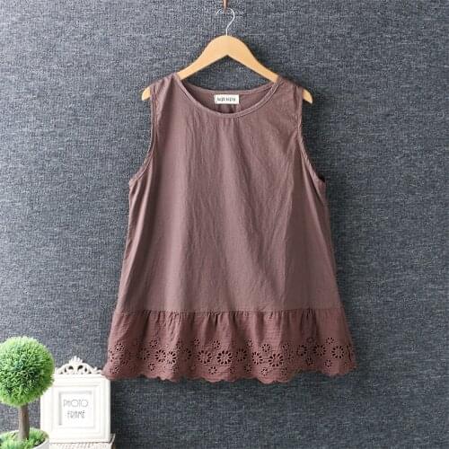 New Summer Women Korean Style O-Neck Embroidery Lace Tanks Tops Loose Cotton Vest