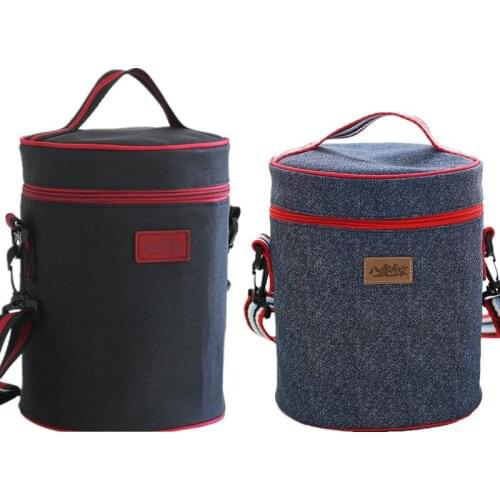 Oxford Insulated Lunch Bags Round Bento Wrapping Bags Lunch Pack Crossbody Strap Kitchen Organizer Lunch Box Cover Accessories