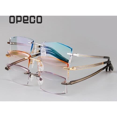 Opeco mens optical pure titanium Diamond Trimming Cutting Rimless Eyeglasses Prescription Optical Glasses Frame for Men Eyewear