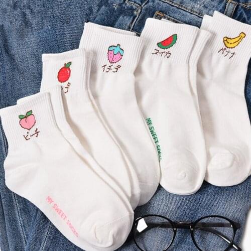 WHOLESALE Fruits with Japanese Kana Socks Gravity Apple Watermelon Banana Peach Strawberry High Quality 2017New Autumn Winter