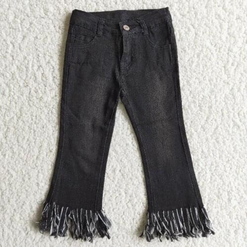Wholesale Fashion Baby Girl Clothing Denim Black Tassel Bell Bottom Kid Hot Sale Boutique Children Toddler Flared Jeans Pants