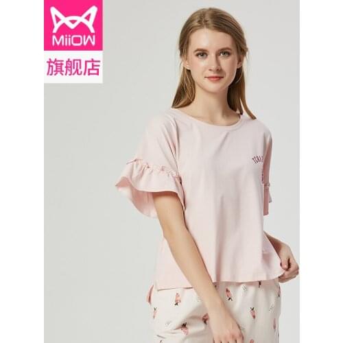 Pajama womens home short sleeve shorts printed summer thin cotton sweet cute fashion loose can wear two suits